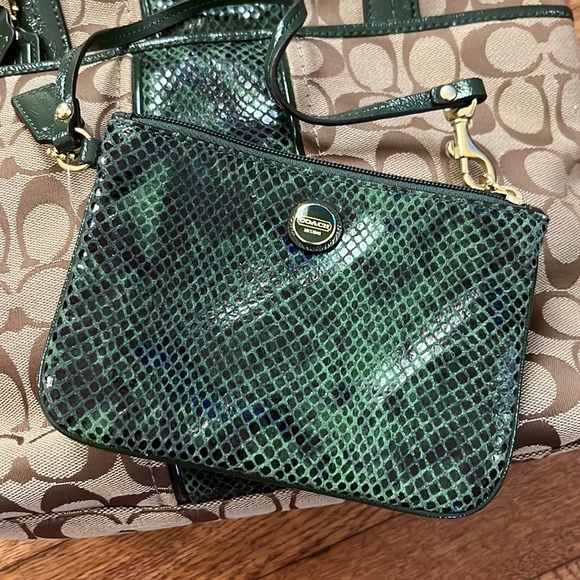 Coach bag & wristlet NWT Khaki/green python print vintage - Picture 5 of 11